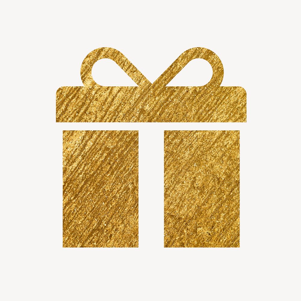 Gift box, reward gold icon, glittery design