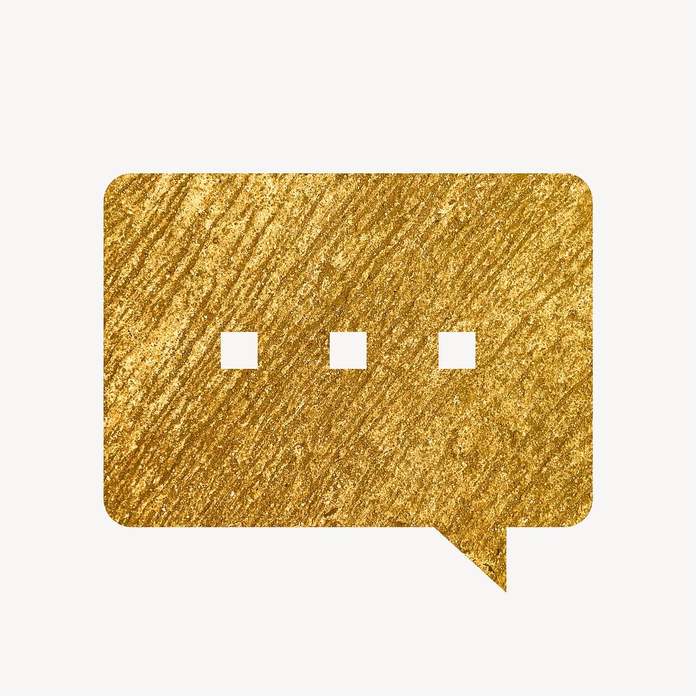 Speech bubble gold icon, glittery design