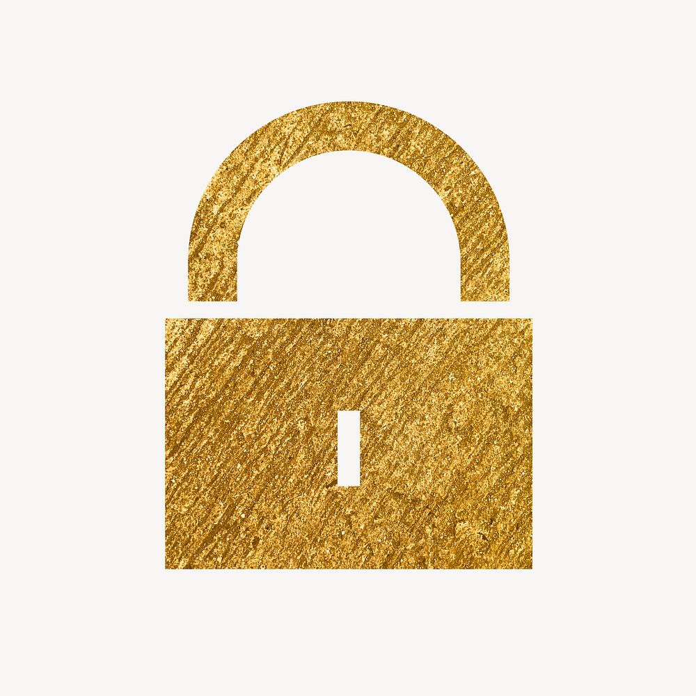 Lock, privacy gold icon, glittery design  psd
