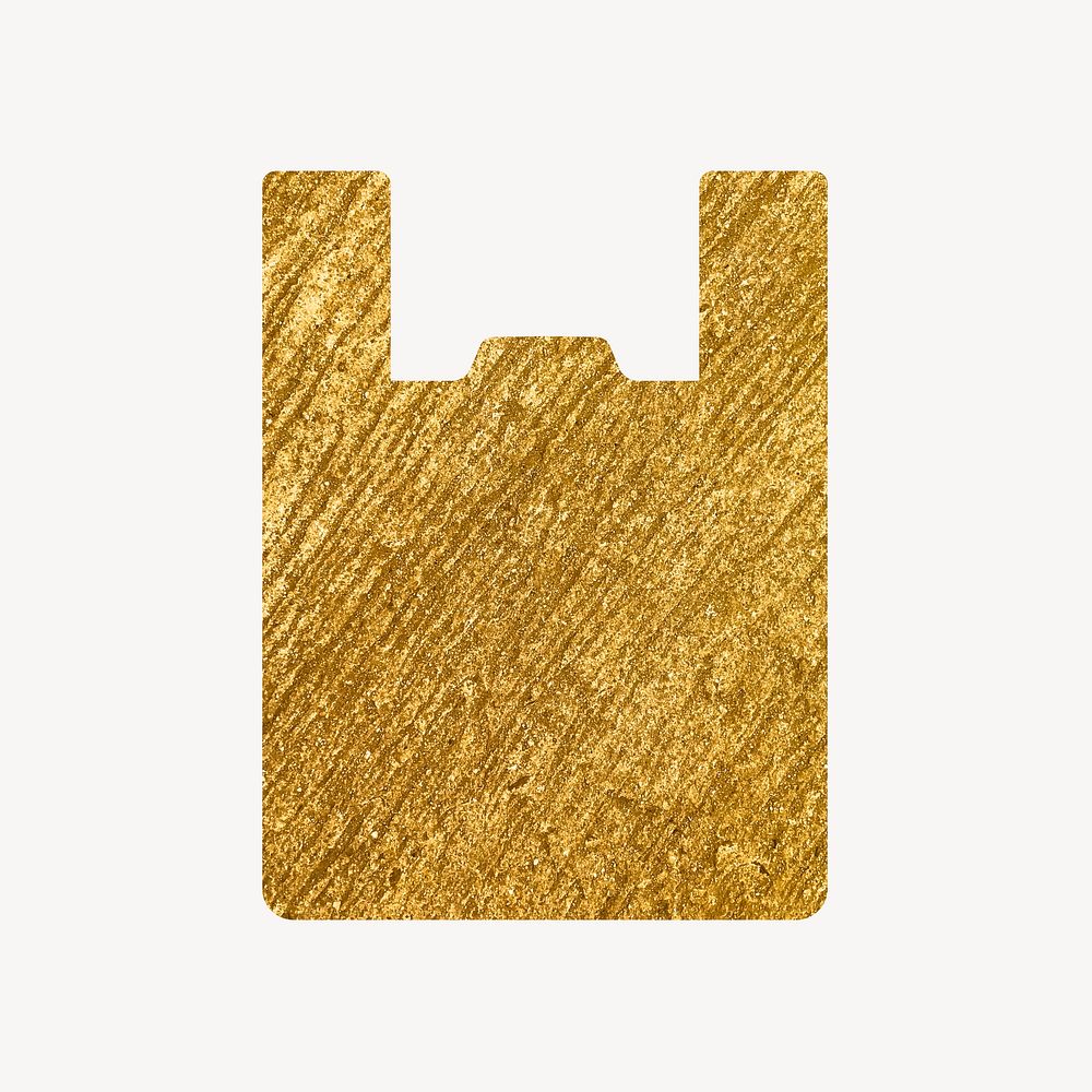 Plastic bag gold icon, glittery design