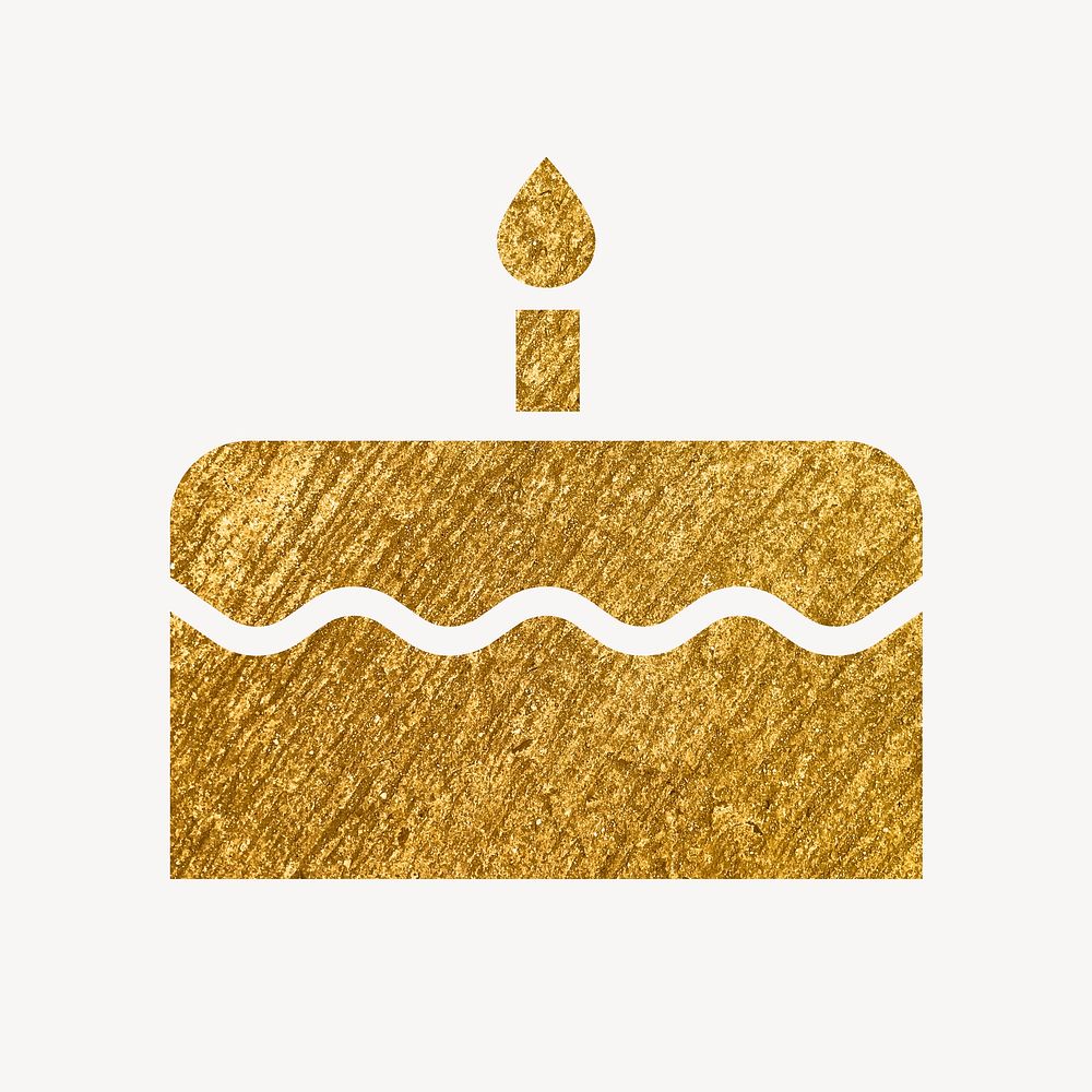 Birthday cake gold icon, glittery design