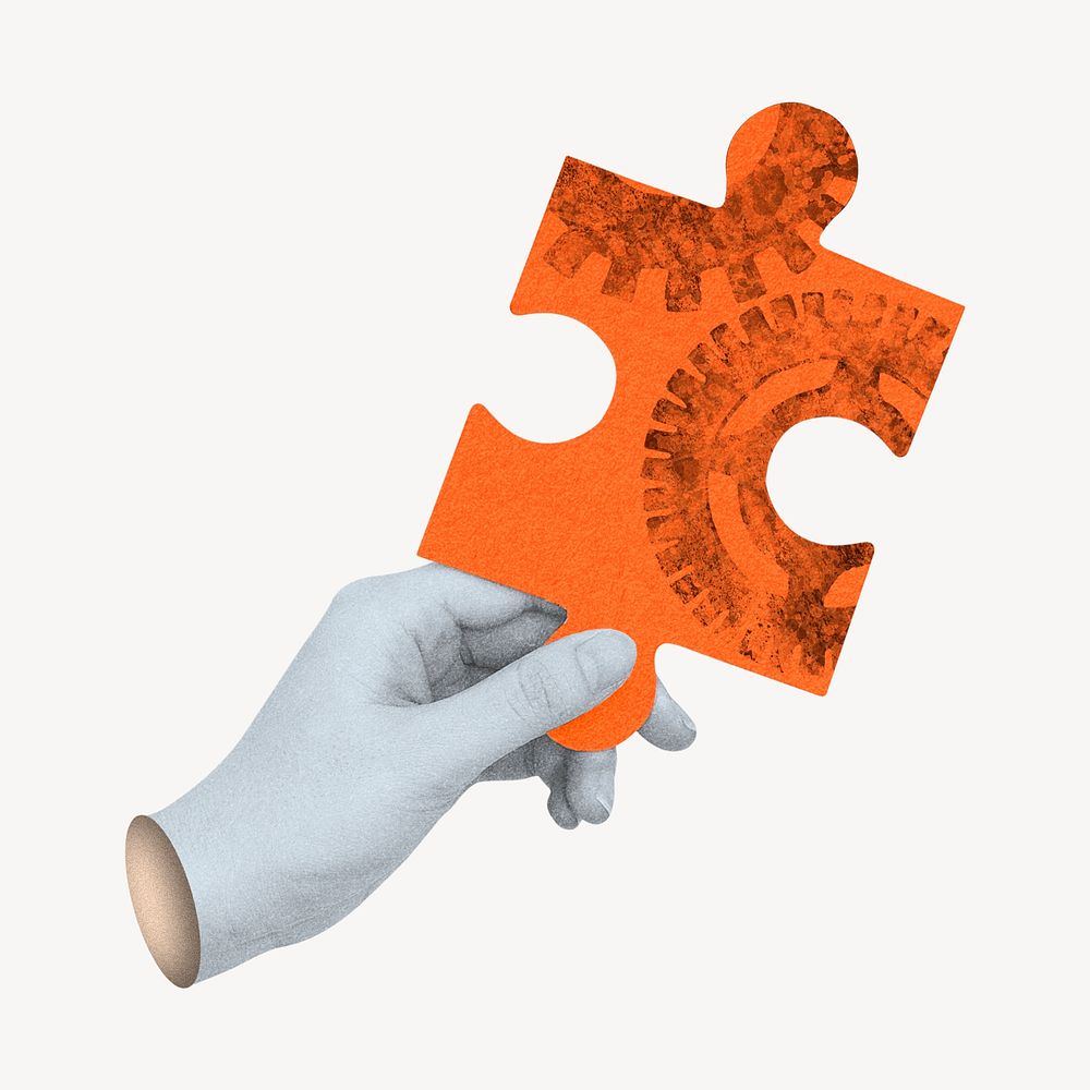 Hand holding jigsaw, business solution remix psd