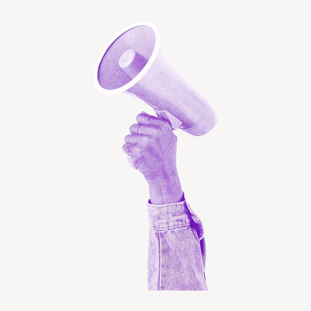 Hand holding megaphone, business marketing remix psd