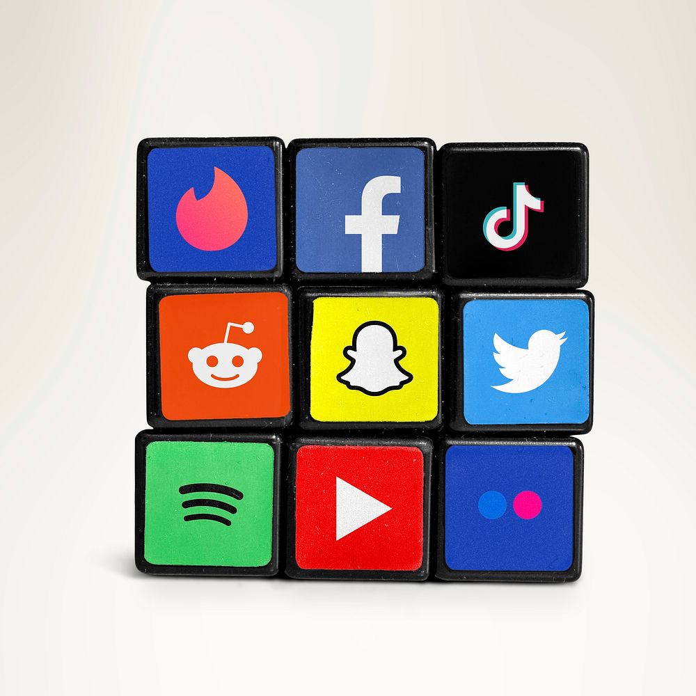 Social media icons mockup, puzzle cube design. 6 JULY 2022 - BANGKOK, THAILAND