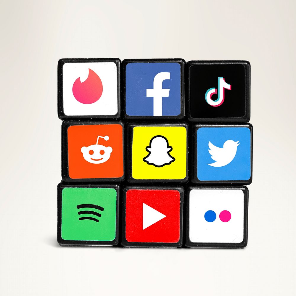 Social media icons, puzzle cube design. 6 JULY 2022 - BANGKOK, THAILAND