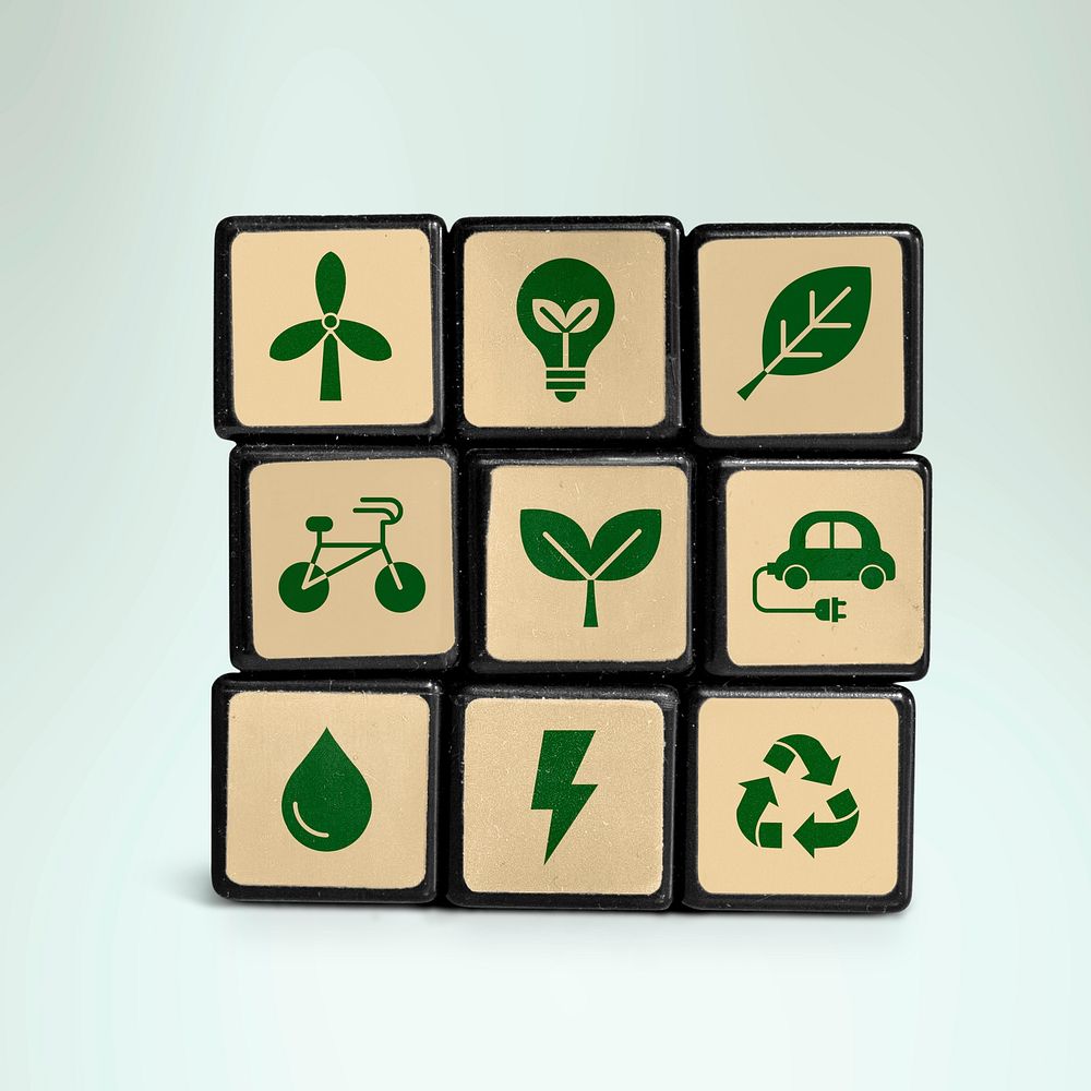 Puzzle cube mockup, green design psd