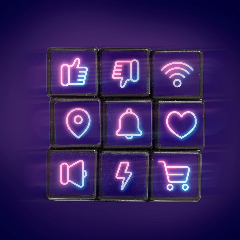 Puzzle cube mockup, purple design psd
