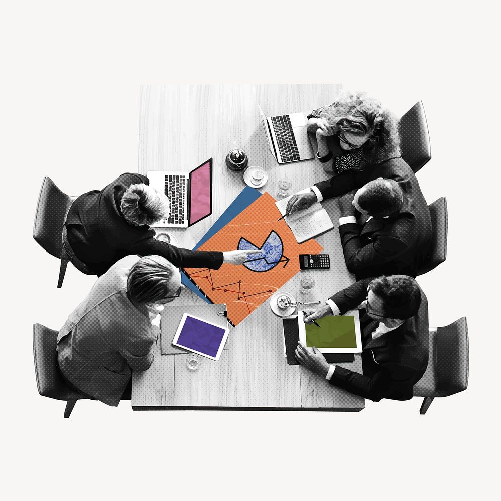 Business meeting collage element, marketing strategy design vector