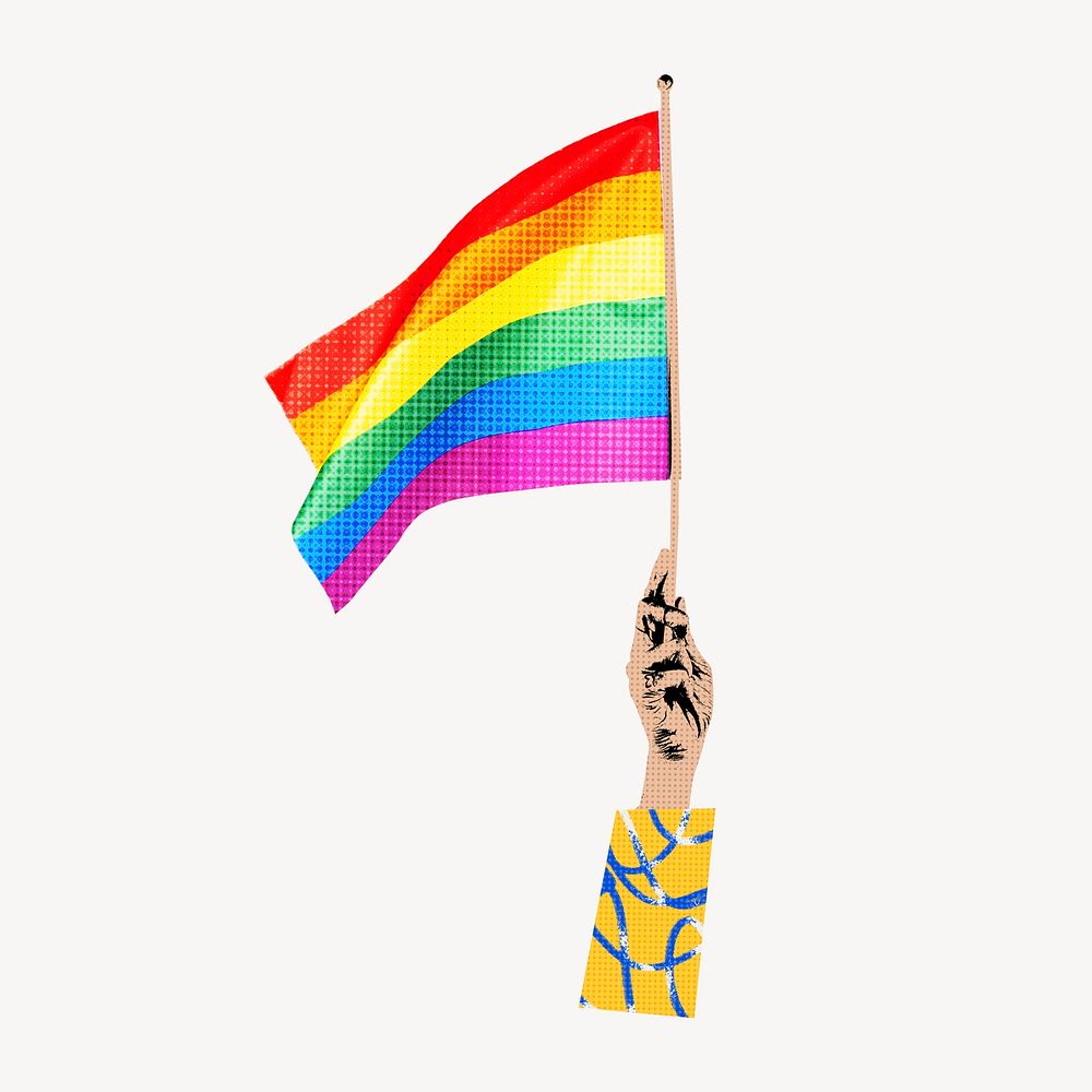 Rainbow flag collage element, pop art design