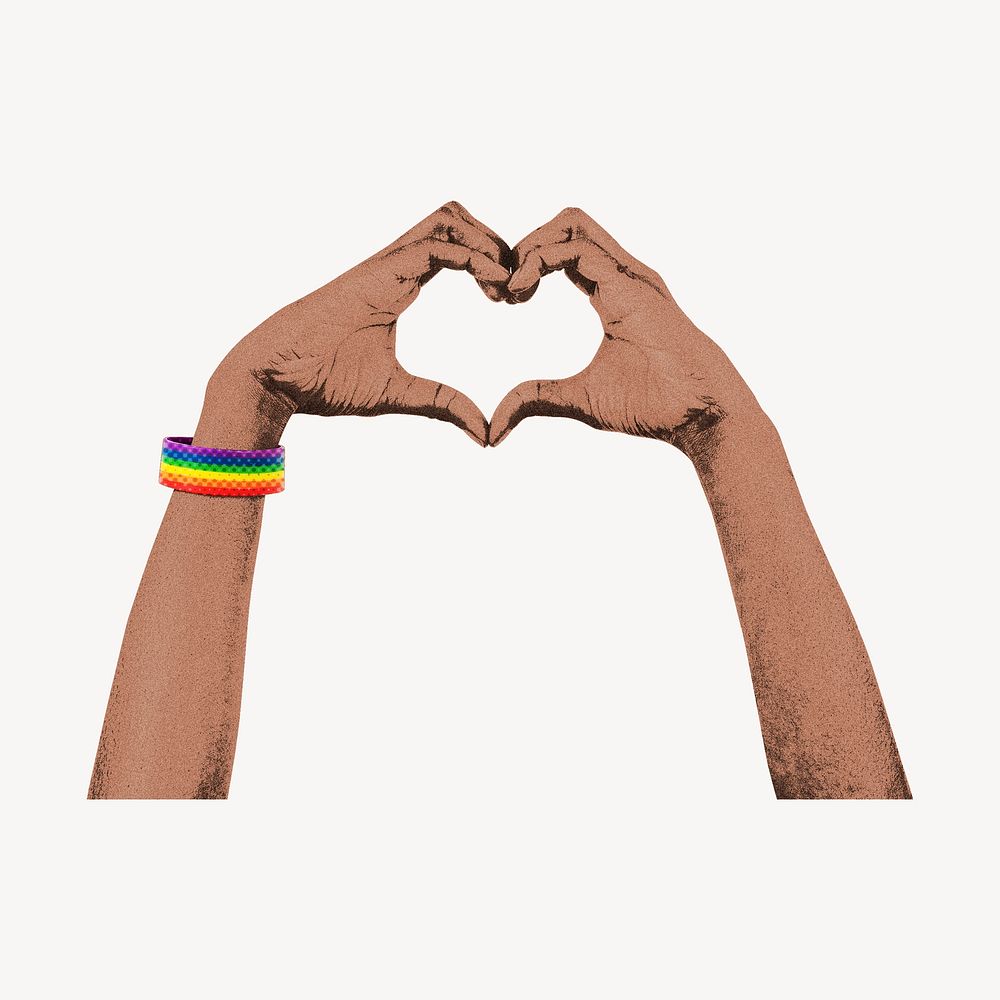 Heart hands collage element, pride wristband design psd