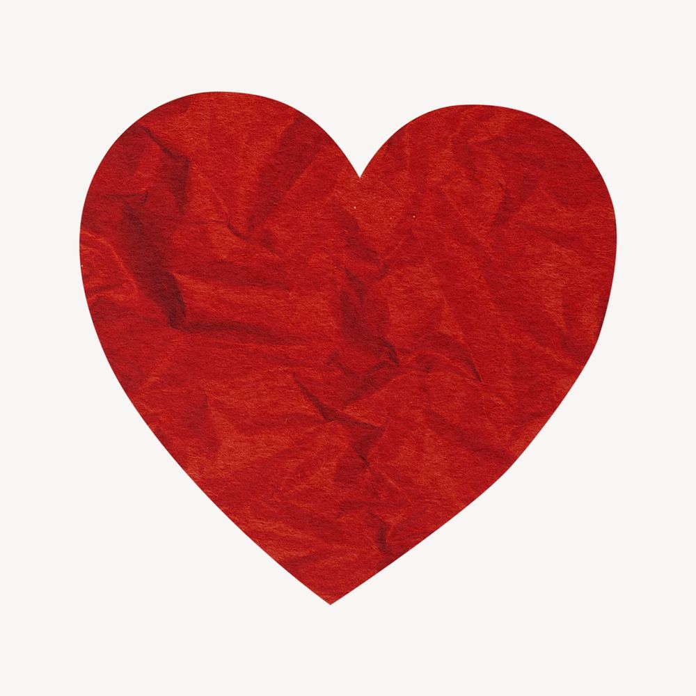 Red heart collage element, paper texture design