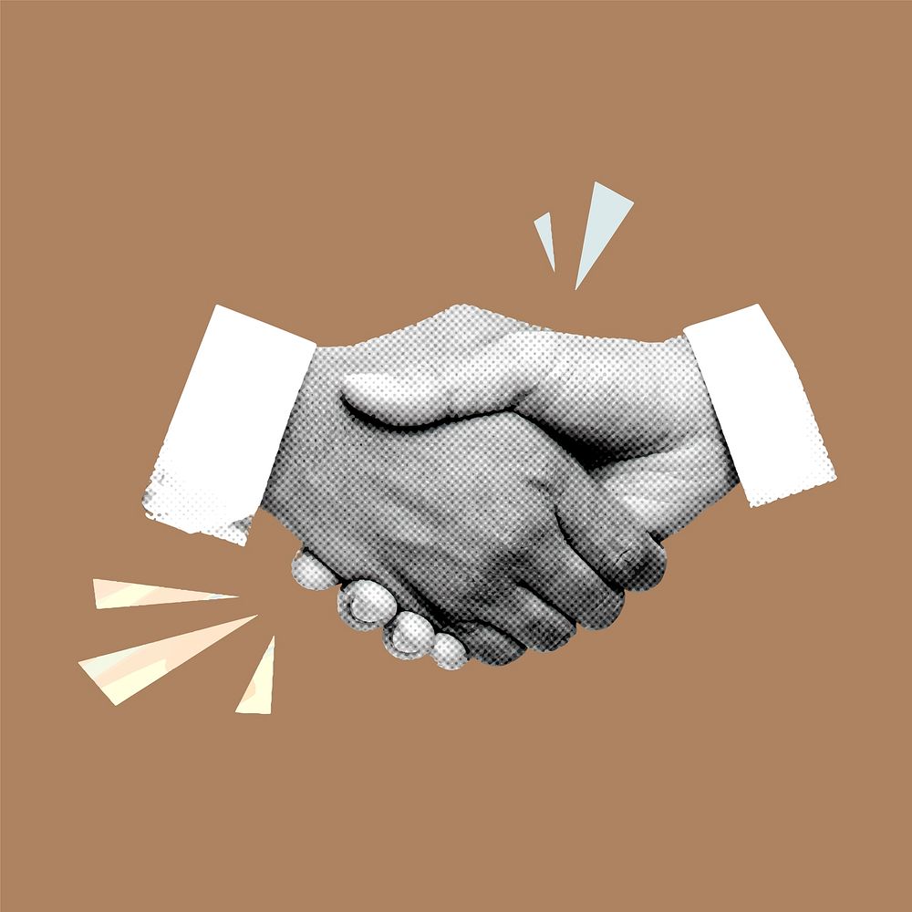 Handshake collage element, business design vector