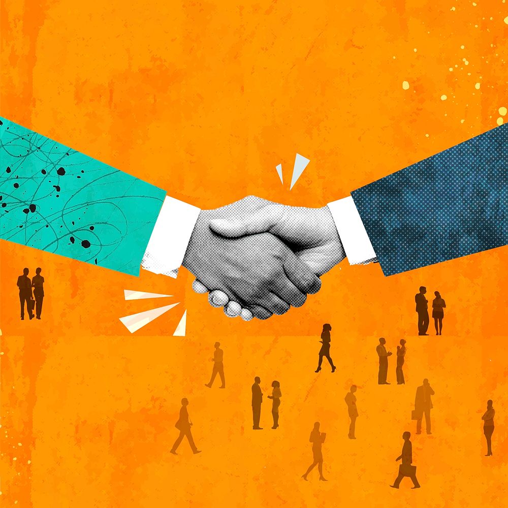 Business handshake remixed media, orange design vector