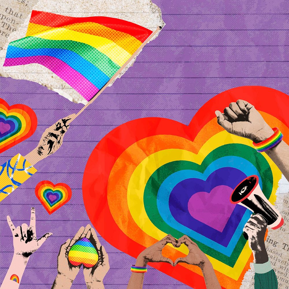 Rainbow pride month remixed media, purple paper design vector