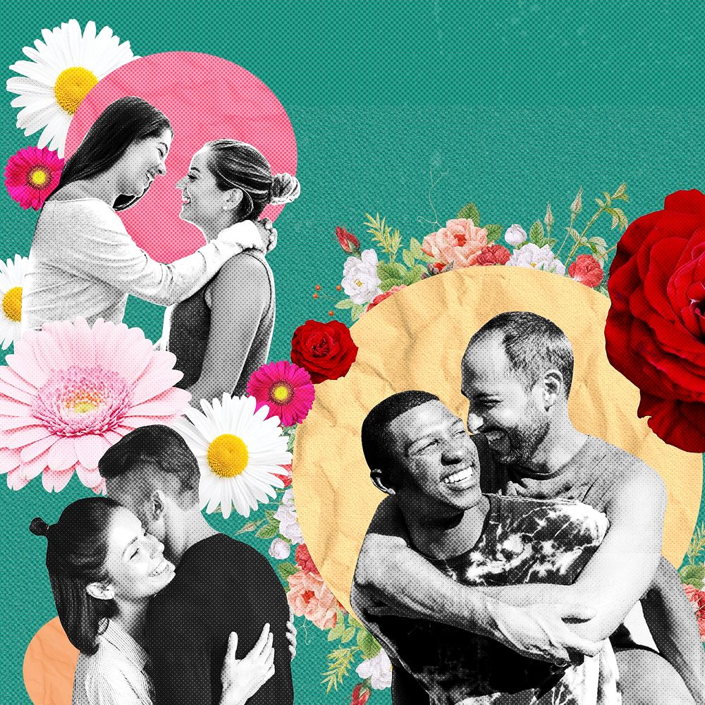 LGBTQ+ love remixed media, floral remix media design psd