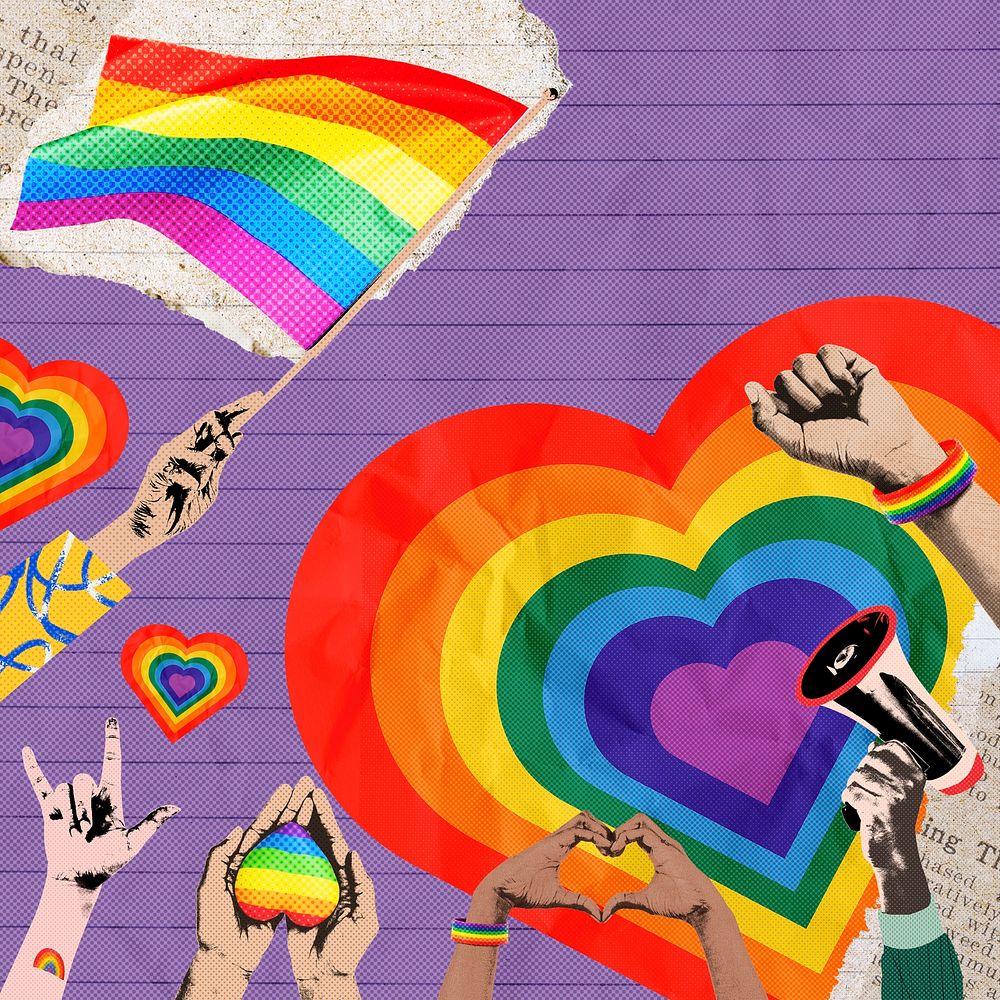Rainbow pride month background, purple paper design