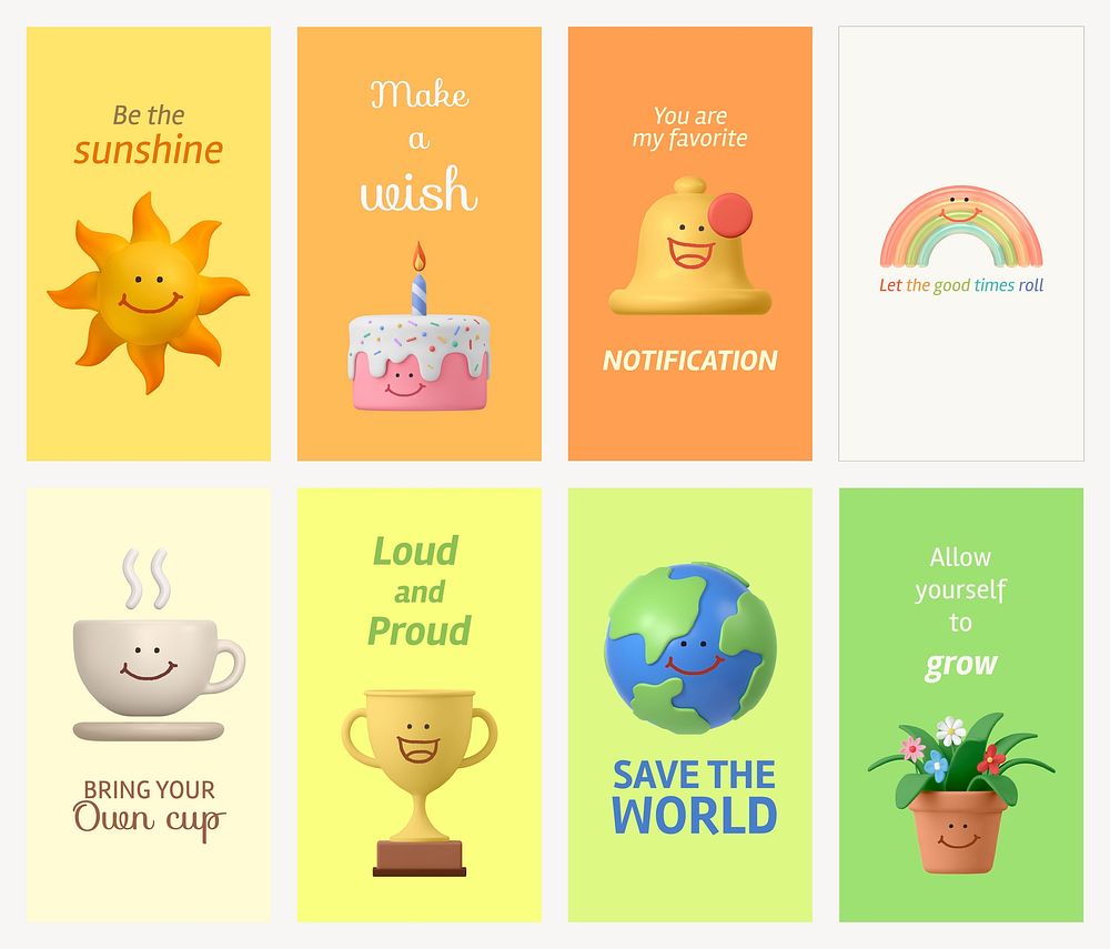 Cute 3D Instagram story template, environment, positivity set psd
