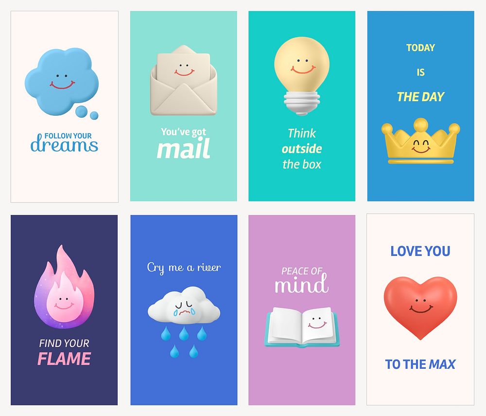 Cute self-love Instagram story template, 3D illustration set vector