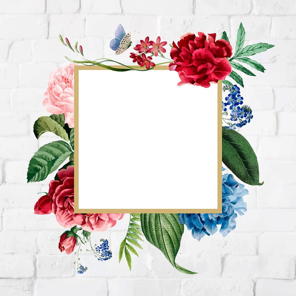 Floral square frame on a brick wall vector