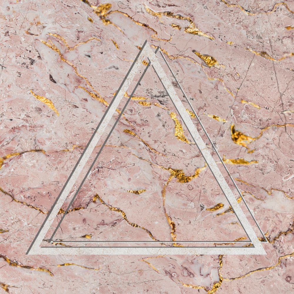 Triangle frame on pink marble textured background