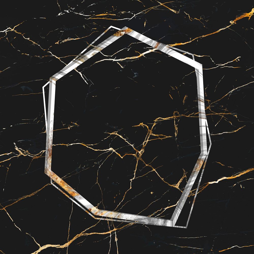 Heptagon frame on black marble textured background vector