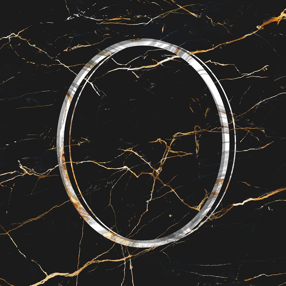Oval frame on black marble textured background vector