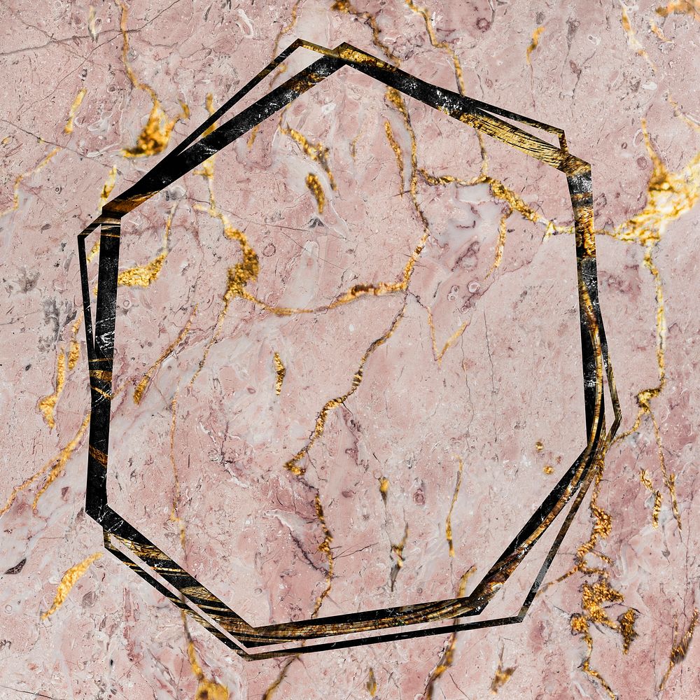Heptagon frame on pink marble textured background