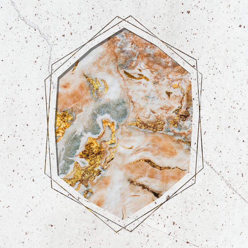 Hexagon frame on white marble textured background