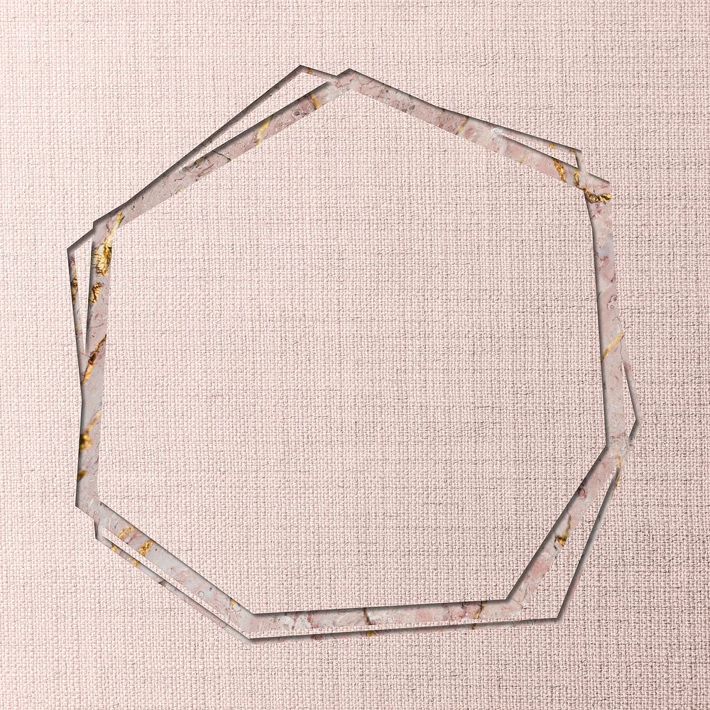 Heptagon frame on pink fabric textured background