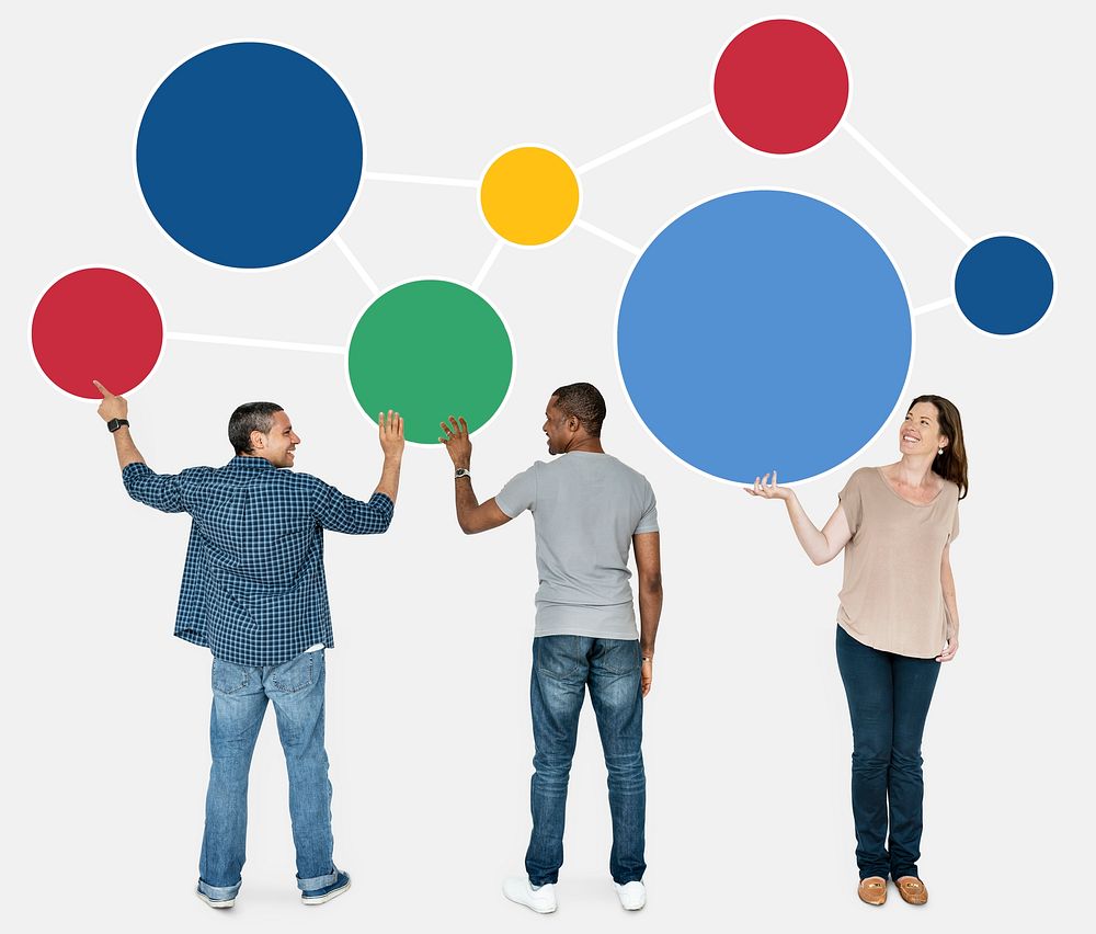 People holding network mockup psd