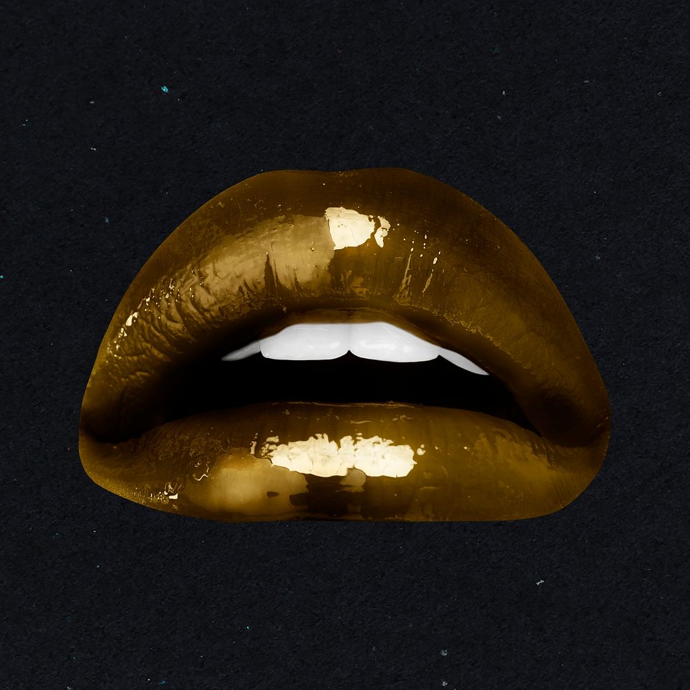 Golden shiny lips sticker overlay design resource 
