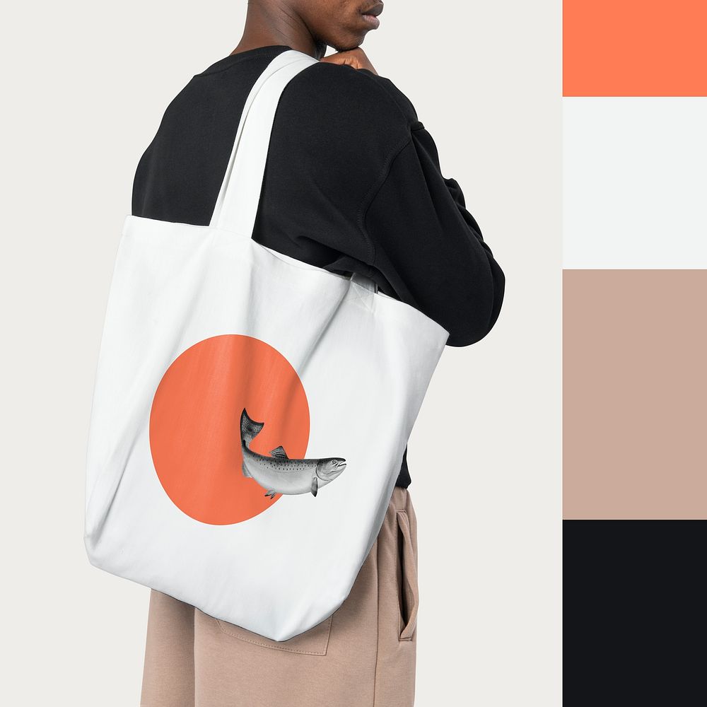 White tote bag psd mockup with japanese illustration studio shoot