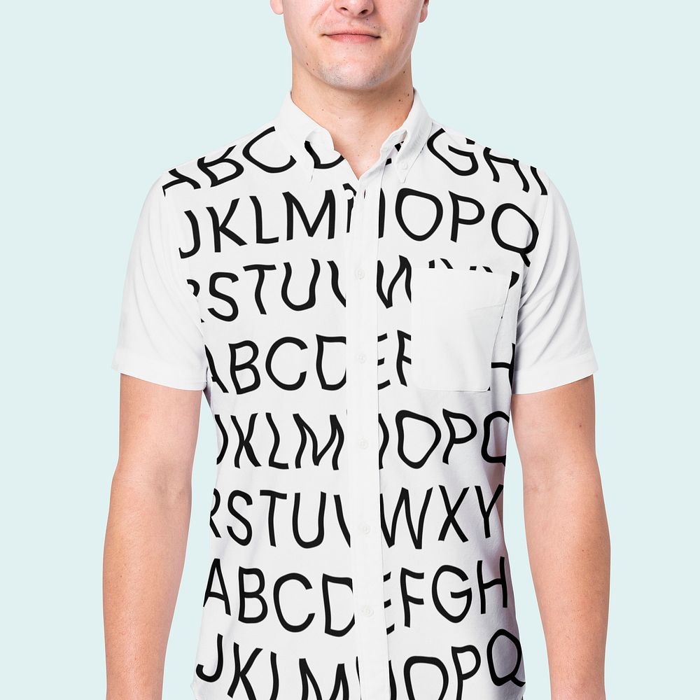 Man wearing alphabet design shirt