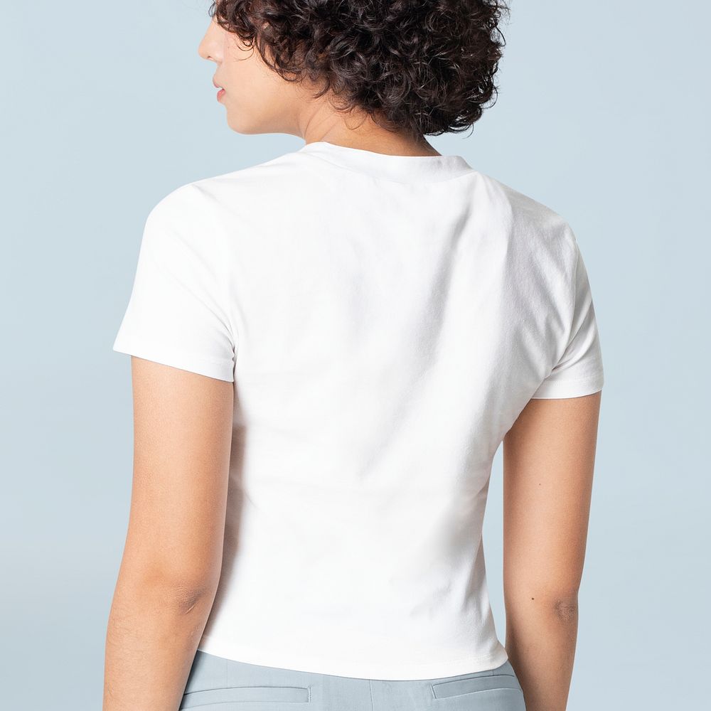 White t-shirt with design space women&rsquo;s casual apparel rear view