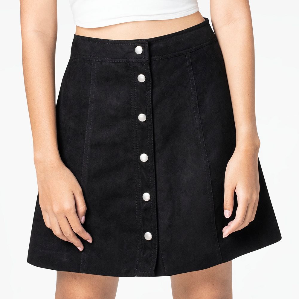 Black suede a-line skirt with design space women&rsquo;s street fashion