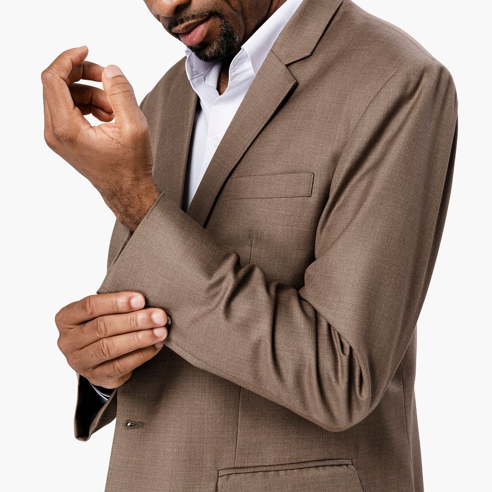 African American man wearing a brown suit