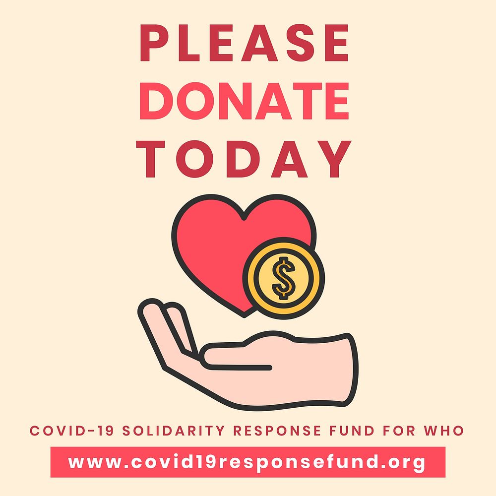 Please donate today due to COVID-19 social template source WHO vector