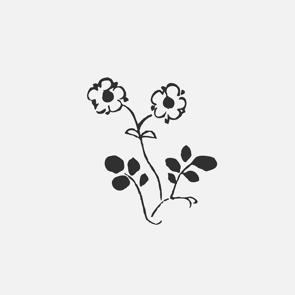 Vintage flower icon illustration in black