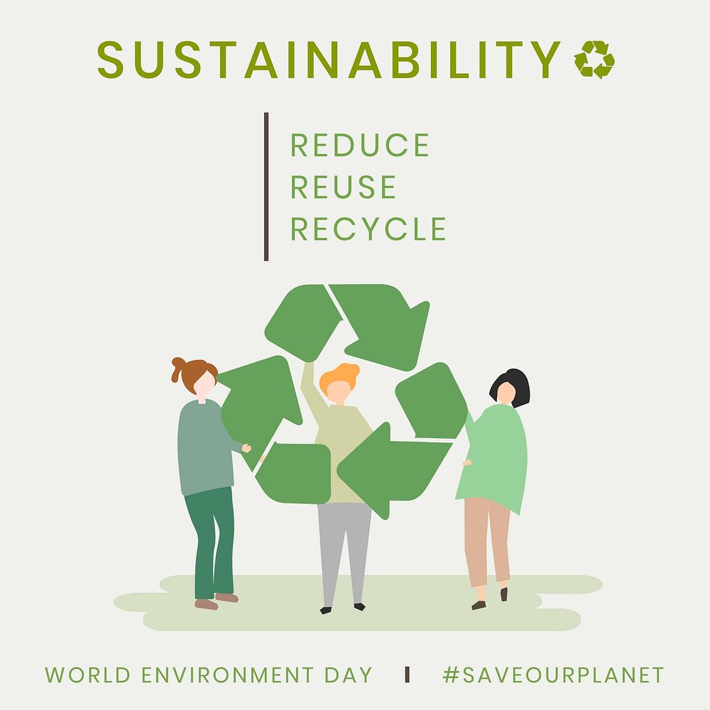 Reduce, reuse and recycle for world environment day social media post