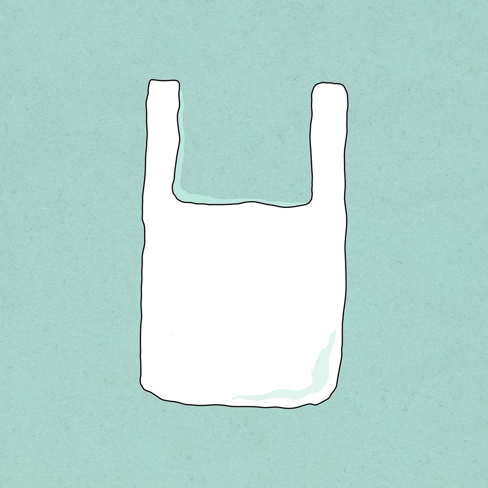 Reusable plastic bag vector doodle illustration earth friendly living