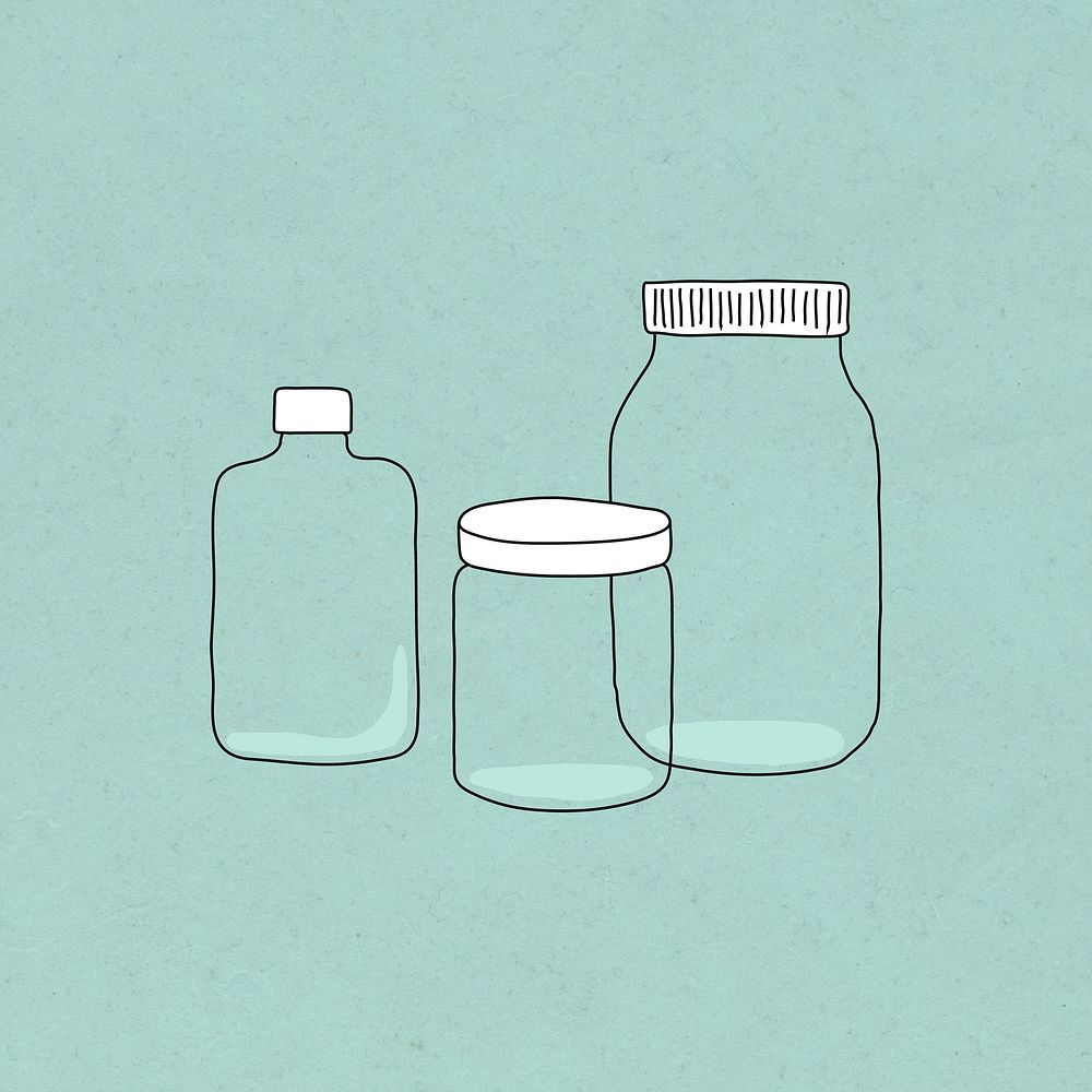 Reusable plastic bottle psd doodle illustration eco-friendly product