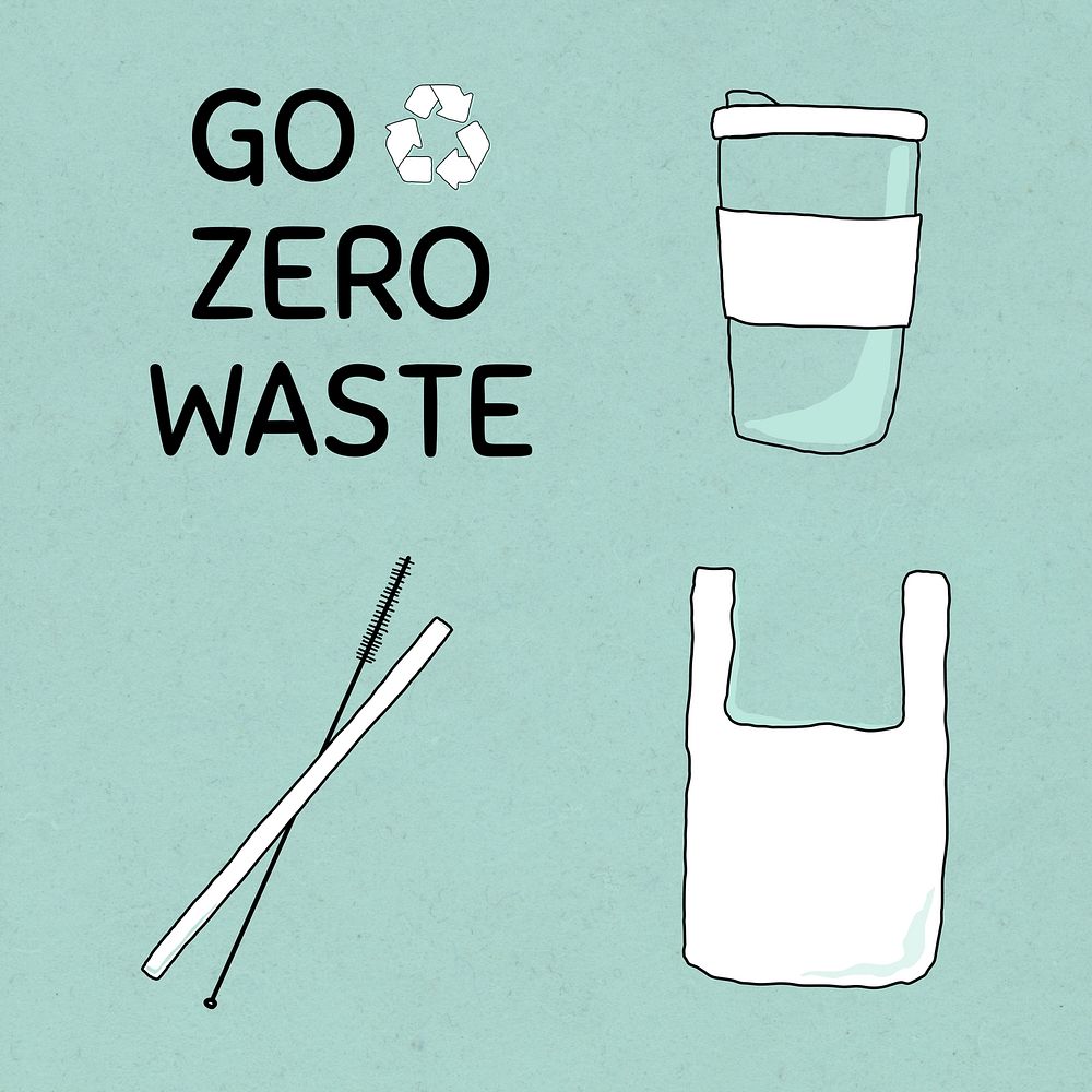 Eco-friendly product psd doodle illustration set