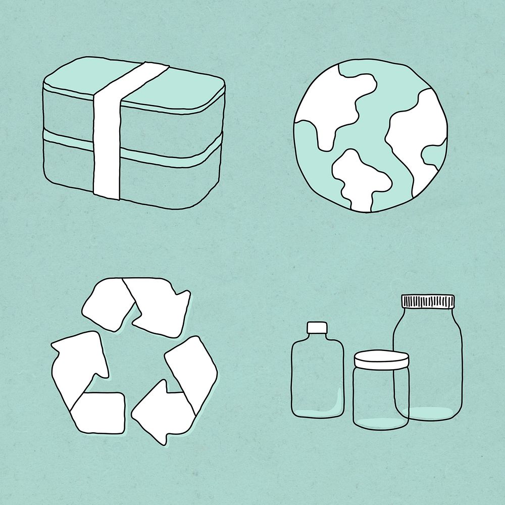Eco-friendly product doodle illustration set