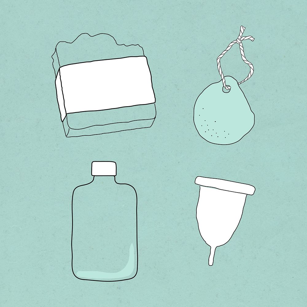 Eco-friendly product doodle illustration set