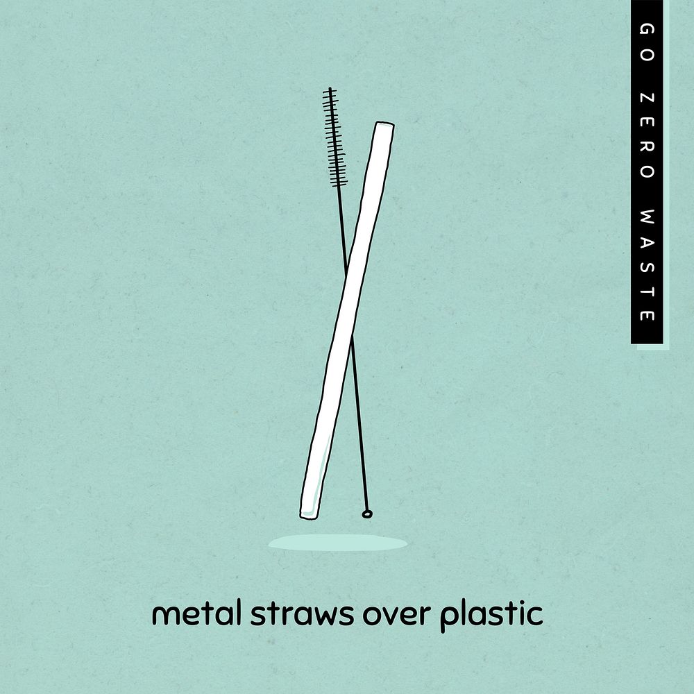 Reusable straw vector social media template zero waste lifestyle