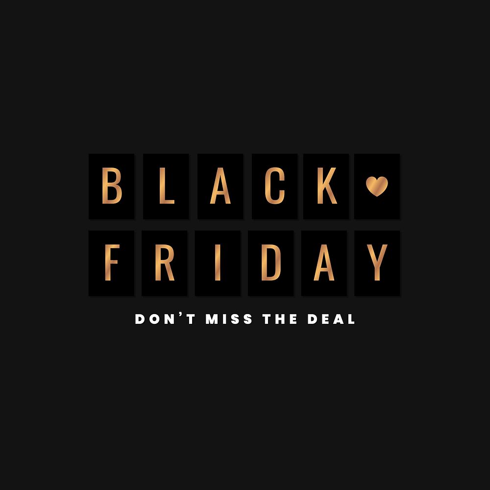 Black Friday vector gold metallic text promotional ad template