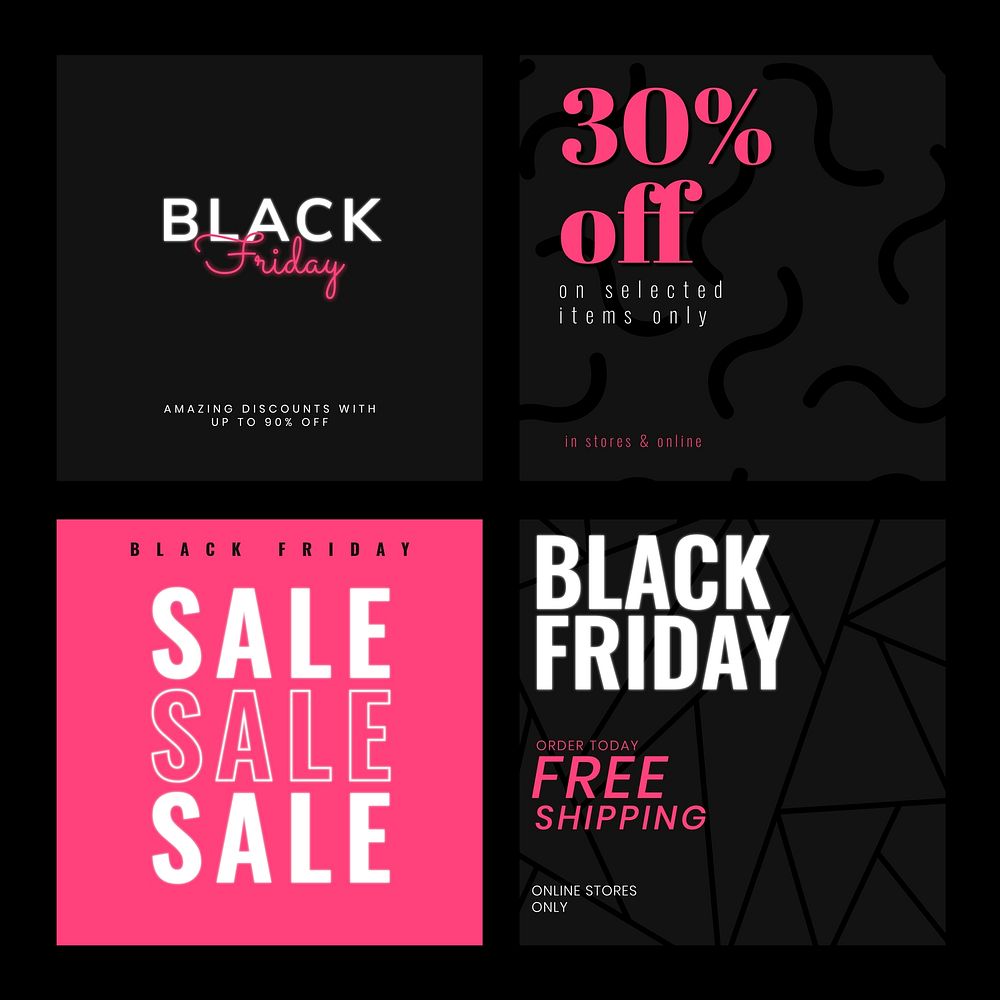 Vector Black Friday sales pink promotional announcement collection