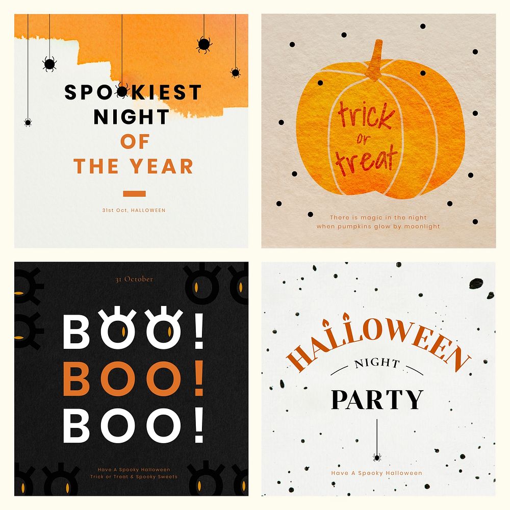 Halloween vector editable template set for social media