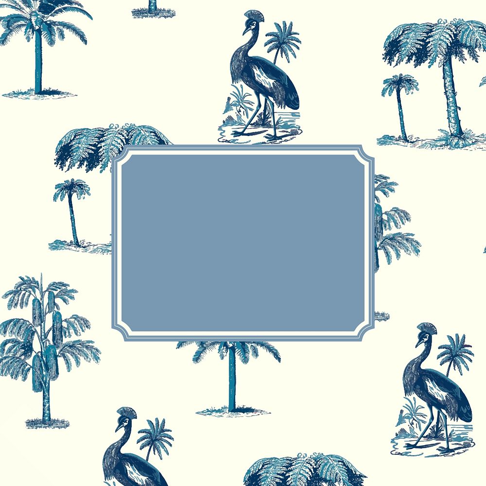 Blue frame on crane pattern background