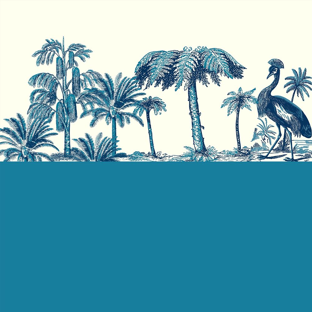 Blue crowned crane border vector on vintage background